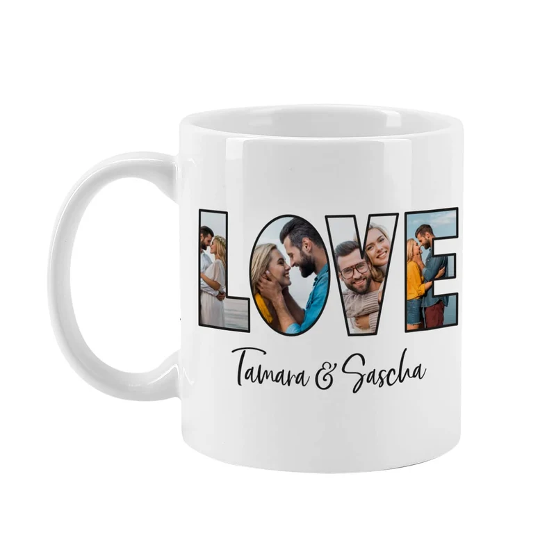 LOVE Fototasse mit Ihrem Wunschtext