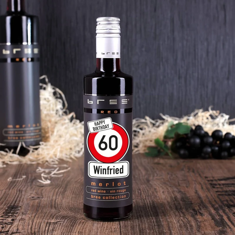 Kleiner BREE Wein zum Geburtstag mit Verkehrszeichen, Name und Alter