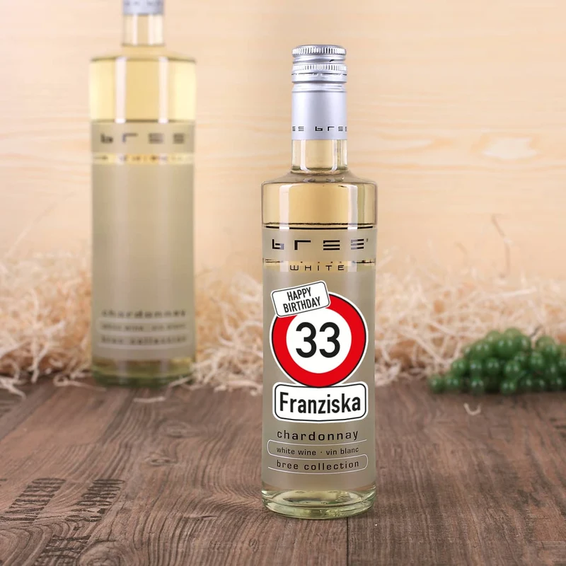 Kleiner BREE Wein zum Geburtstag mit Verkehrszeichen, Name und Alter