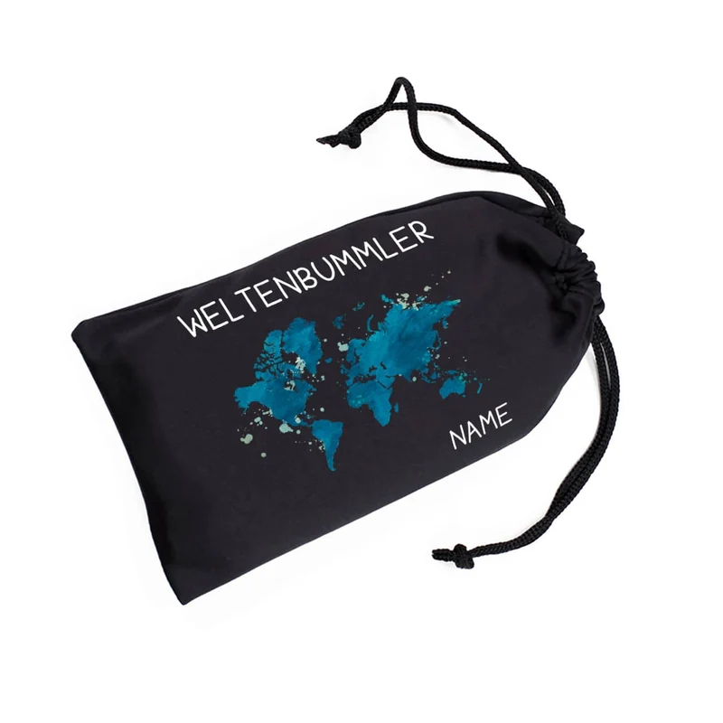 Brillentasche für Weltenbummler mit Namensaufdruck