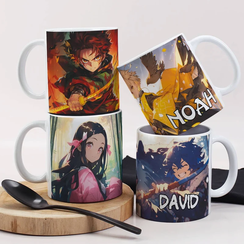 Coole Anime Tasse mit sechs Charakteren und Name