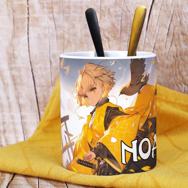 Coole Anime Tasse mit sechs Charakteren und Name