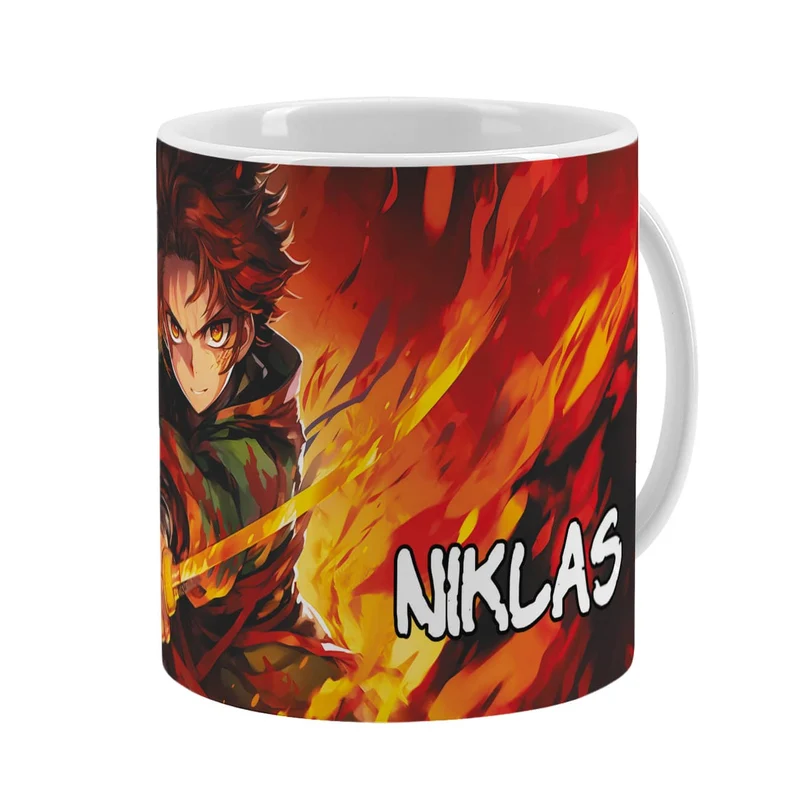 Coole Anime Tasse mit sechs Charakteren und Name