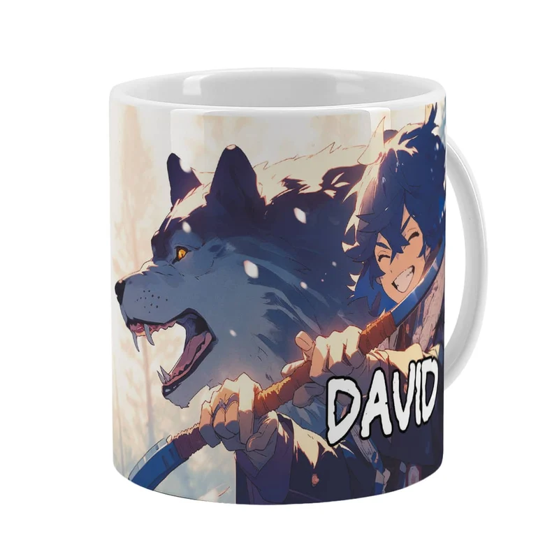 Coole Anime Tasse mit sechs Charakteren und Name