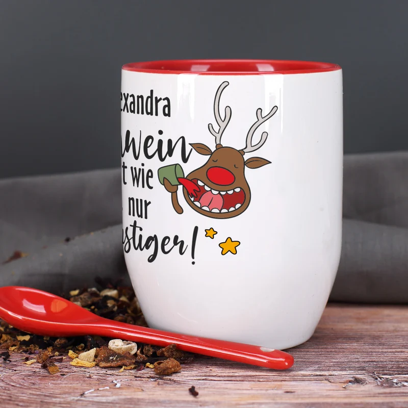 Glühwein ist wie Tee, nur lustiger! - Löffeltasse mit Namensaufdruck