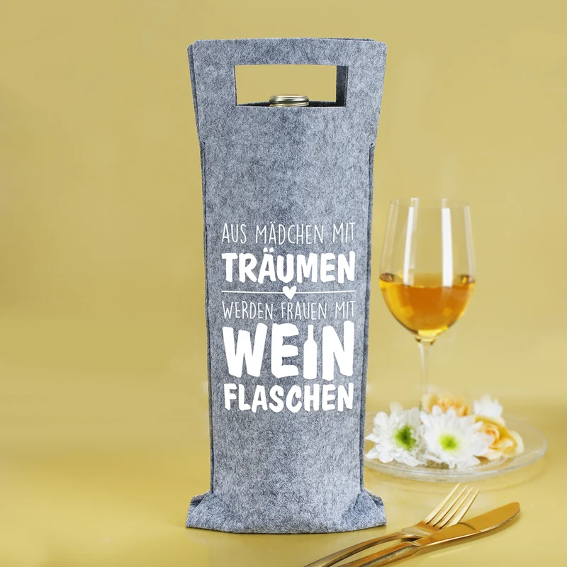 Aus Mädchen mit Träumen werden Frauen mit Weinflaschen - Flaschenbeutel aus Filz