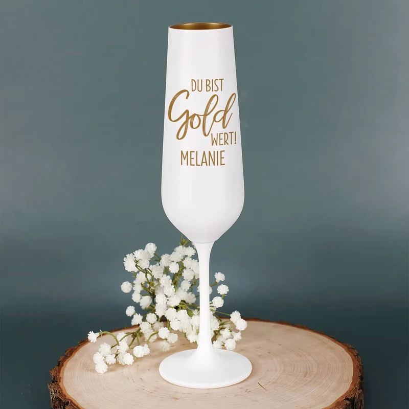 Du bist Gold wert! - Sektglas mit Namensgravur