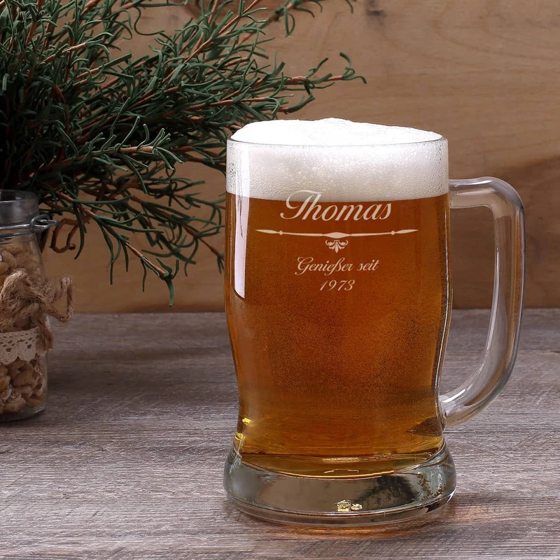 Gravierter Bierkrug von Leonardo mit Wunschnamen und Geburtsjahr