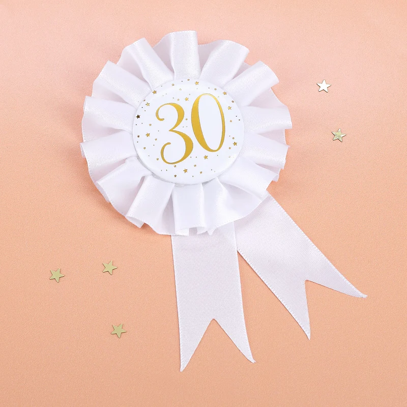 Glückwunsch-Rosette in weiß zum 30. Geburtstag