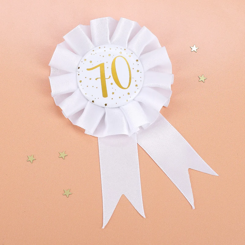 Glückwunsch-Rosette in weiß zum 70. Geburtstag