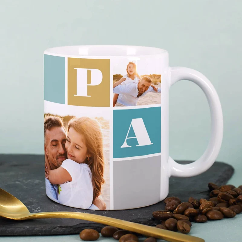 Fototasse für Papas mit 4 Lieblingsfotos bedruckt