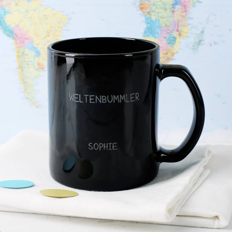 Glastasse mit Magic Effekt und Gravur - Weltenbummler