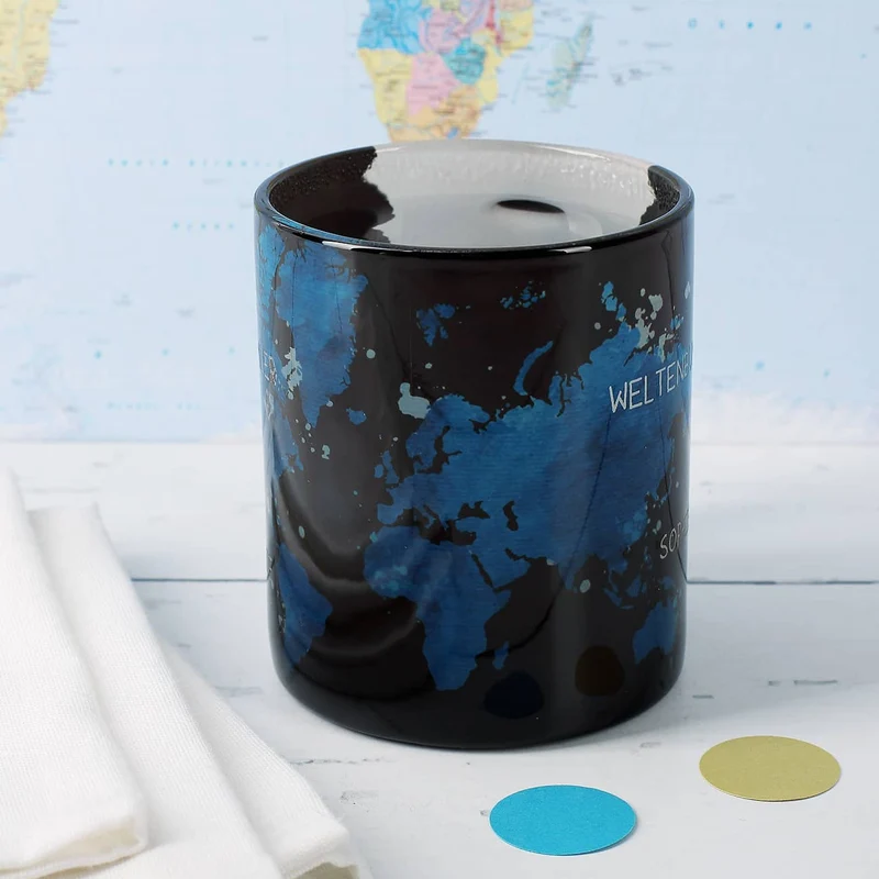 Glastasse mit Magic Effekt und Gravur - Weltenbummler