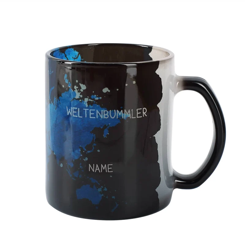 Glastasse mit Magic Effekt und Gravur - Weltenbummler