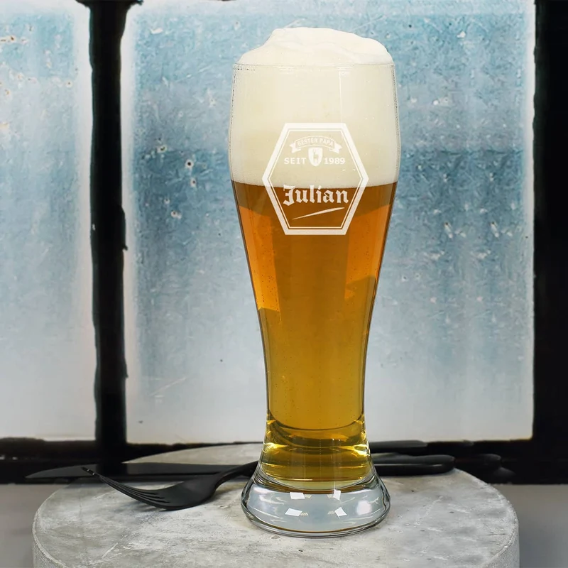 graviertes Weizenbierglas für Papa mit Wunschname und Geburtsjahr