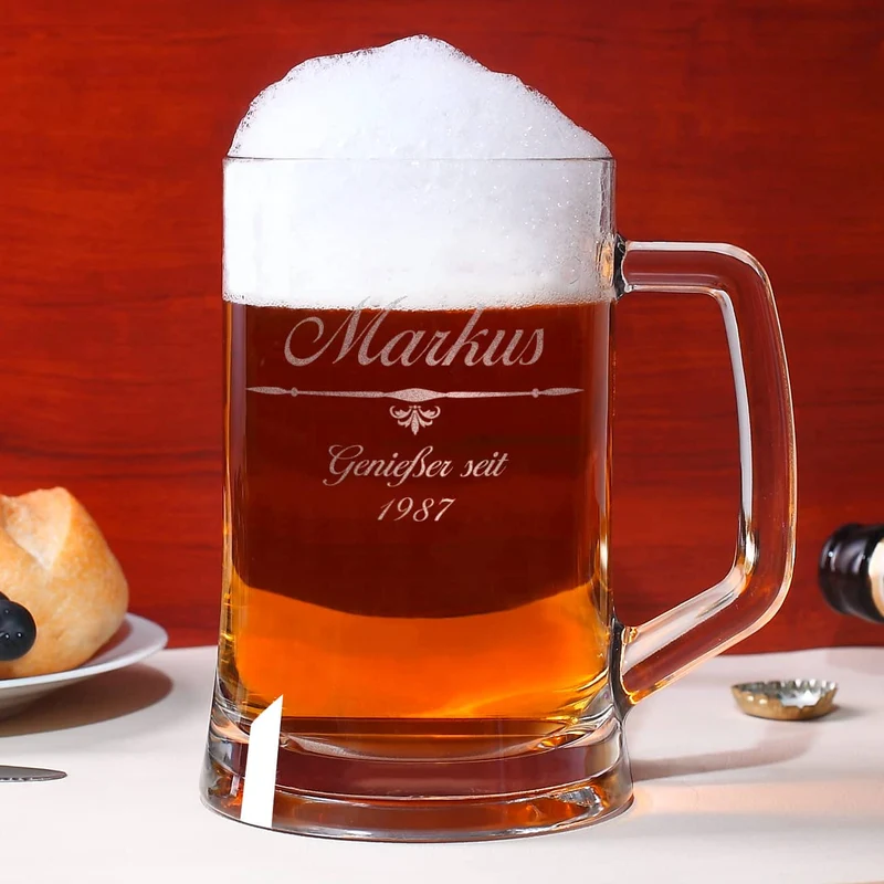 Bierseidel mit schlichtem Motiv und persönlicher Gravur