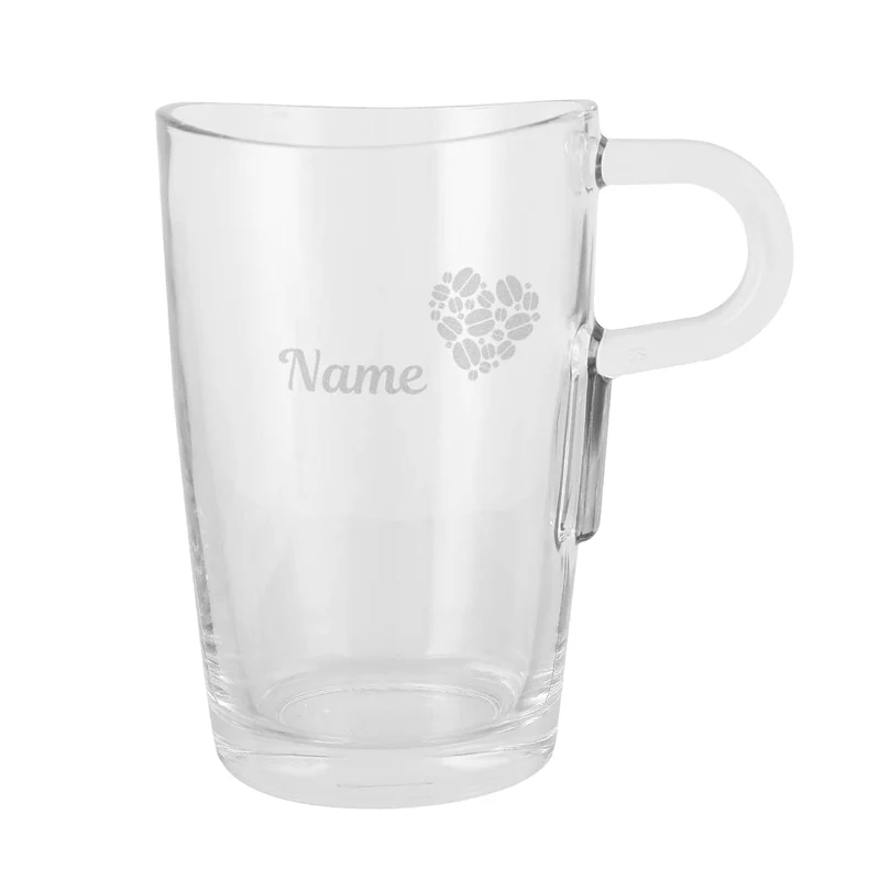 Großes Glas Kaffeeherz mit Namensgravur