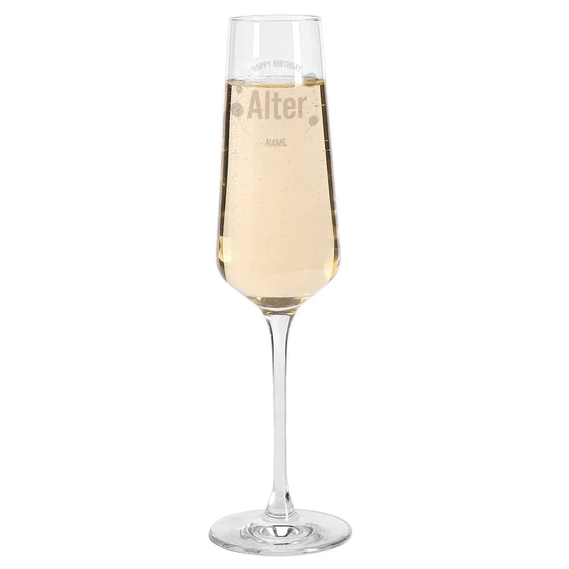 Modernes Sektglas zum Geburtstag mit Gravur