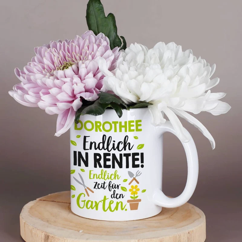 Endlich in Rente! - Tasse für Gärtner mit Wunschname