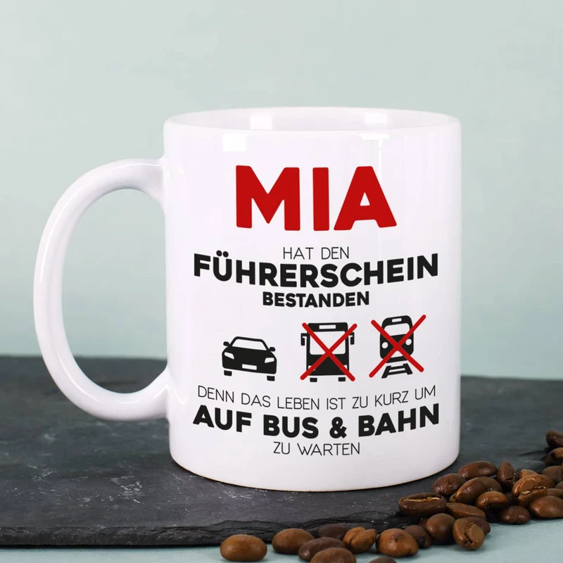 Führerschein bestanden - Tasse mit Name persönlich bedruckt