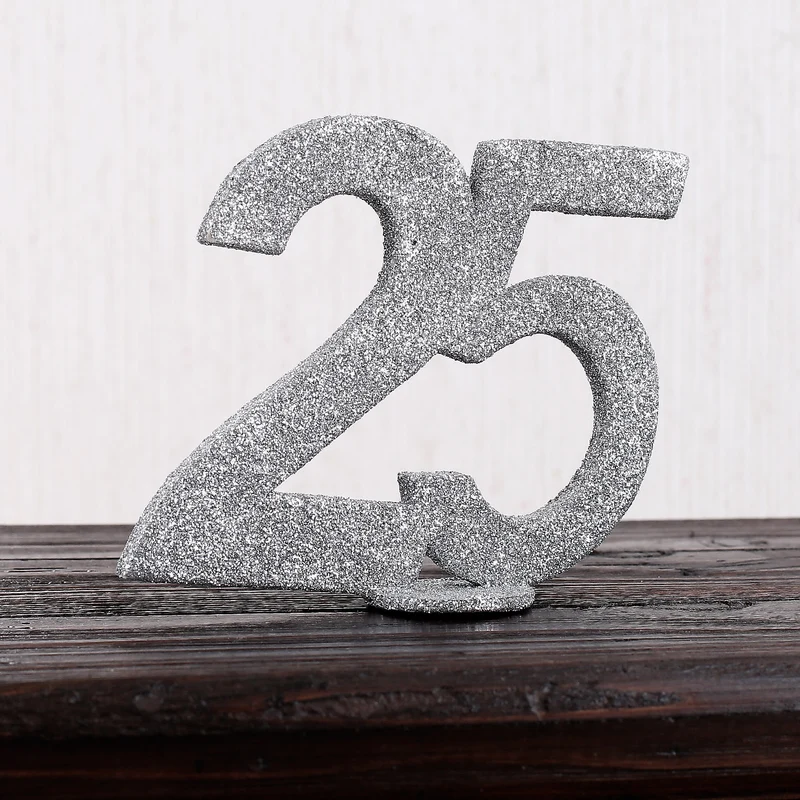 Silberne Dekozahl 25 für Tischdekoration Silberhochzeit