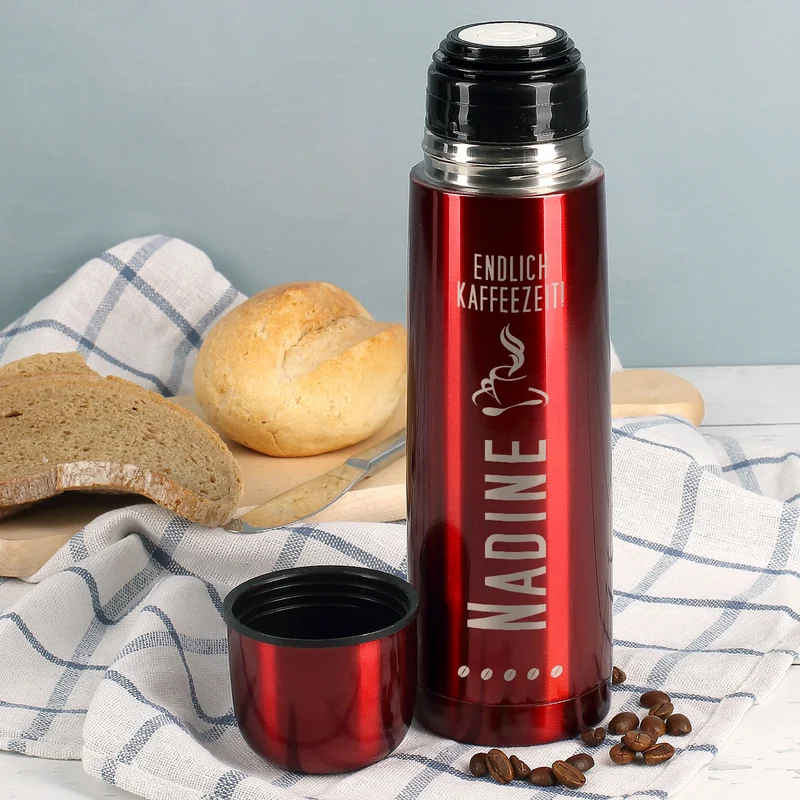 Thermoskanne für die Kaffeezeit mit Wunschname