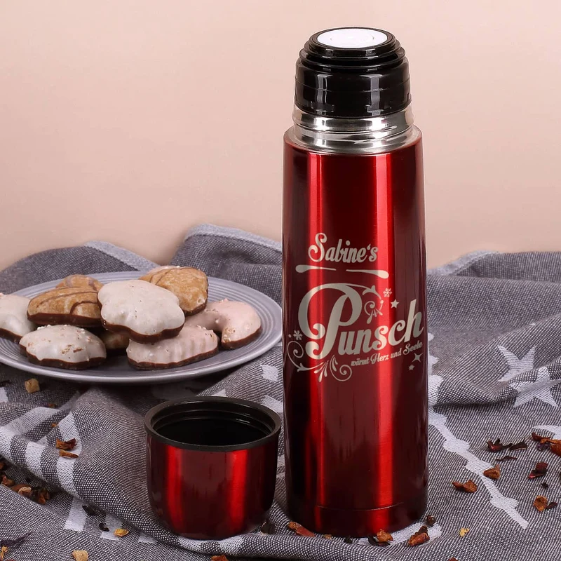 Thermosflasche graviert mit Punsch-Motiv und Name