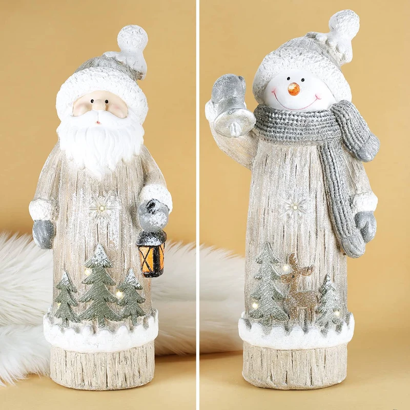 XL Weihnachts-Dekofigur mit Leuchtelementen - Schneemann und Weihnachtsmann