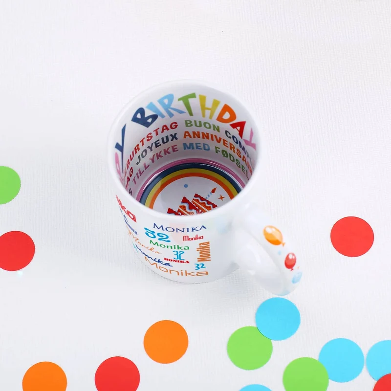 Geburtstagstasse mit Name, Alter und Geburtstagsmotiv innen