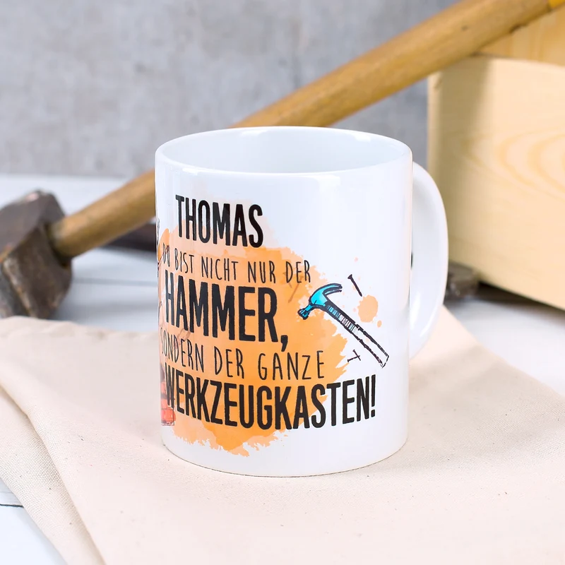 Tasse für Handwerker mit lustigem Spruch und Name