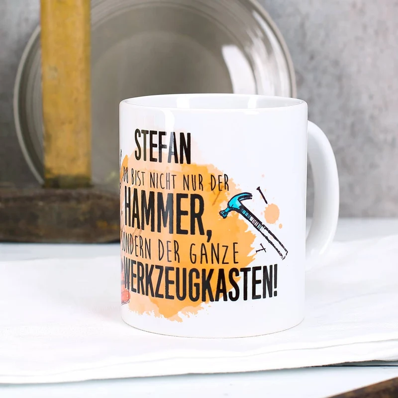 Tasse für Handwerker mit lustigem Spruch und Name