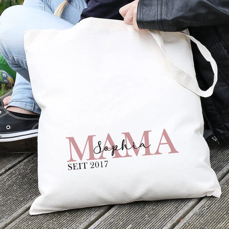 Stoffbeutel - Mama seit - mit Wunschtext und Jahreszahl bedruckt