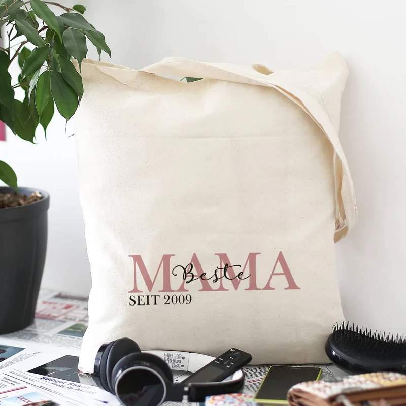 Stoffbeutel - Mama seit - mit Wunschtext und Jahreszahl bedruckt