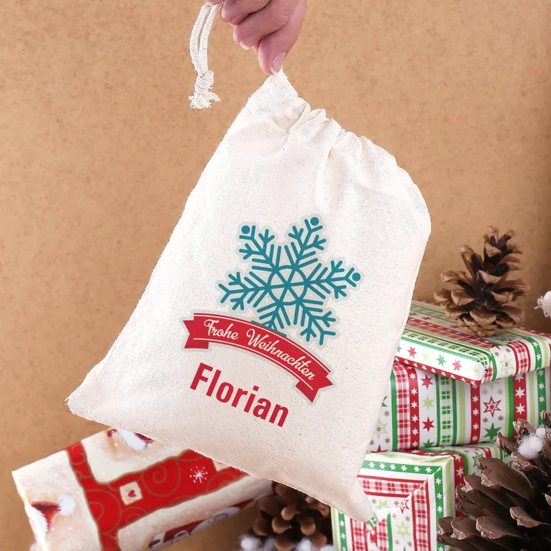 Frohe Weihnachten - kleiner Geschenksack mit Schneekristall