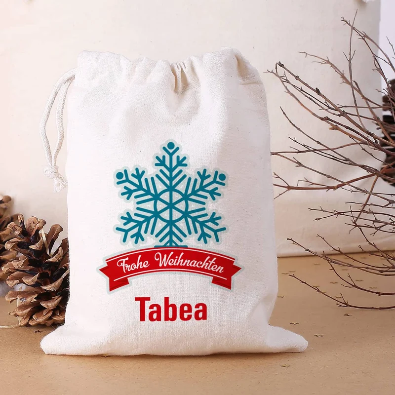 Frohe Weihnachten - kleiner Geschenksack mit Schneekristall