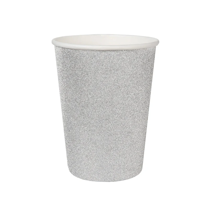 10 Glitzer Pappbecher in Silber