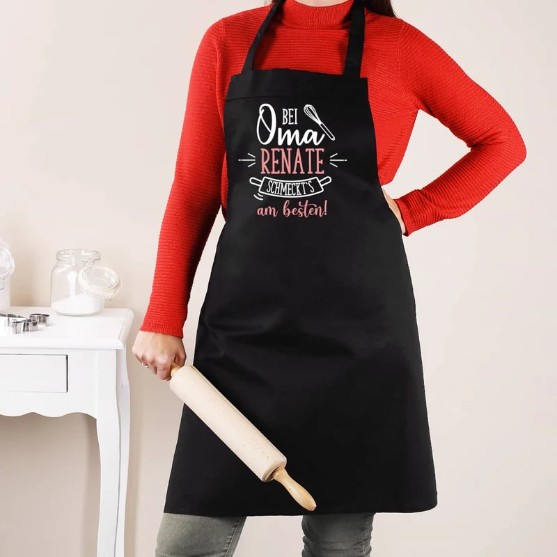 Bei Oma schmeckt's am besten! Schürze mit Namensaufdruck