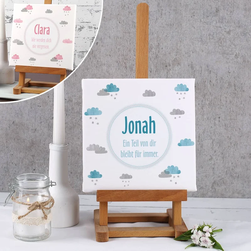 Gedenk-Leinwand Sternenkinder 20x20cm in blau oder rosa