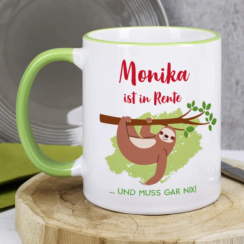 Tasse mit Faultier und Name - Geschenkidee für Rentner