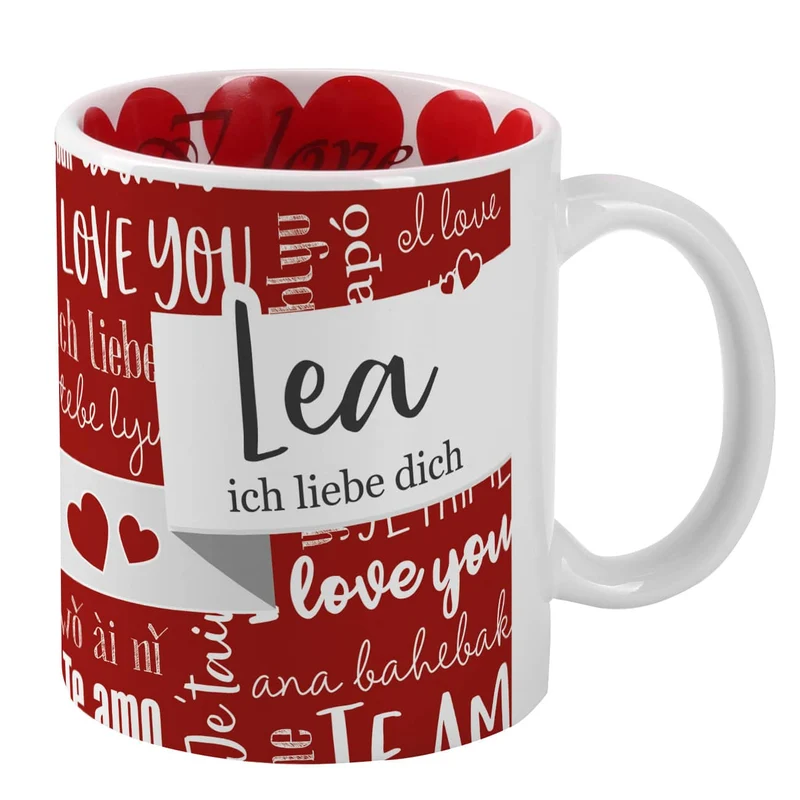Romantische Tasse zum Valentinstag in verschiedenen Sprachen