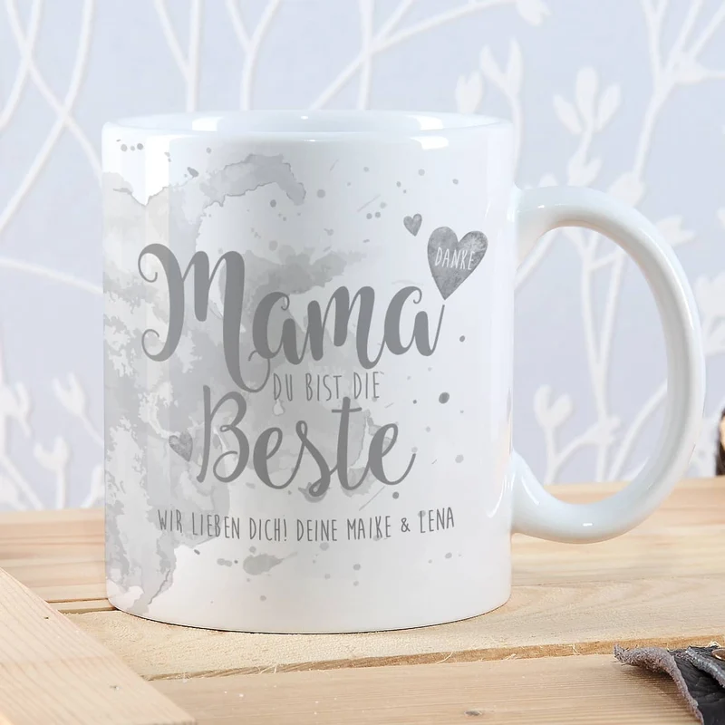 Tasse "Mama Du bist die Beste" mit Wunschtext in verschiedenen Farben
