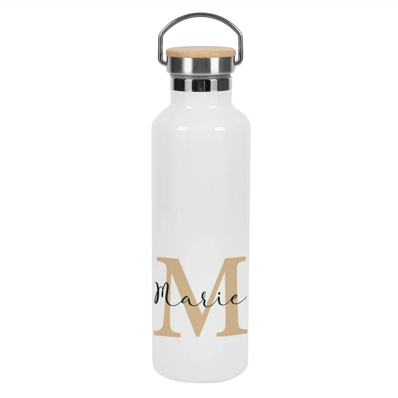 Bedruckte Thermosflasche mit Name und Initiale