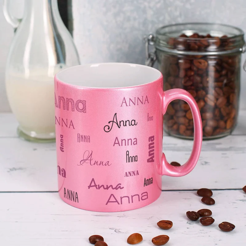 Tasse mit Namensaufdruck in Metallic Pink oder Gold