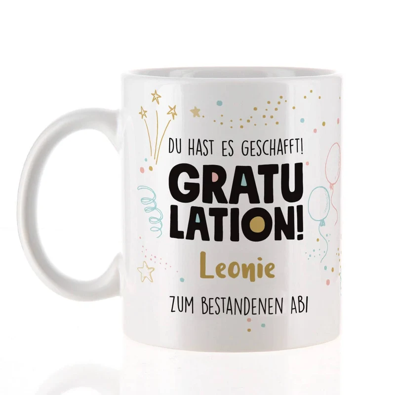 Gratulation, du hast es geschafft! Tasse mit Name und Wunschtext