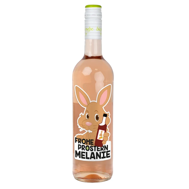 Frohe Prostern - Weinflasche zu Ostern mit bedrucktem Etikett | Biorebe Wein als Geschenk