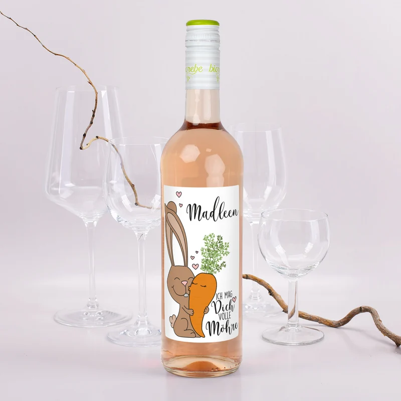 Ich mag Dich volle Möhre! - Biorebe Wein mit Wunschname personalisiert | Geschenk zu Ostern