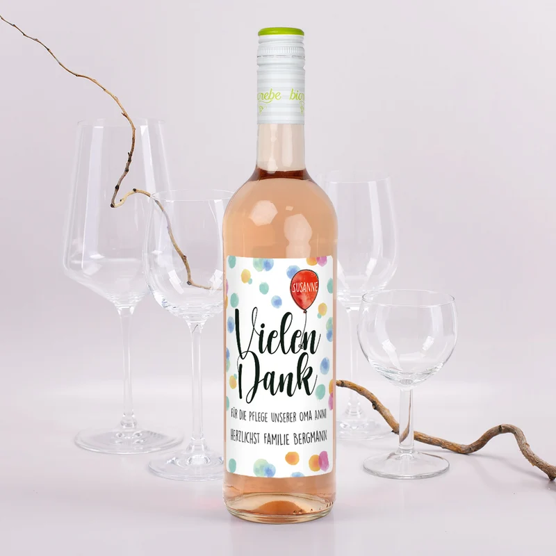 Vielen Dank - Biorebe Wein mit Name und persönlichem Text | Weißwein, Rotwein, Rosé