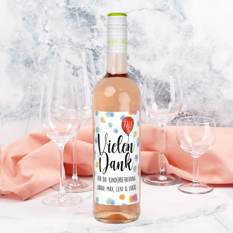 Vielen Dank - Biorebe Wein mit Name und persönlichem Text | Weißwein, Rotwein, Rosé