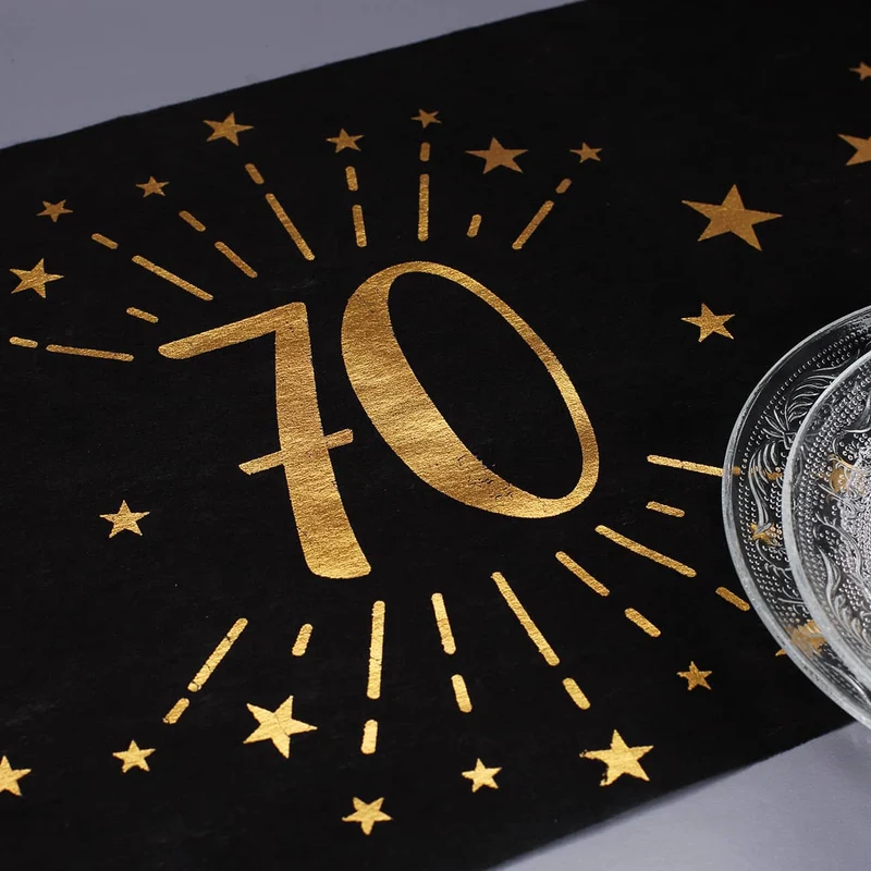 Tischläufer aus Vlies zum 70. Geburtstag - schwarz/gold