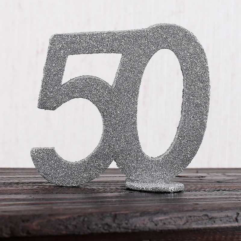 Silberne Dekozahl 50 zum Geburtstag für Tischdekoration